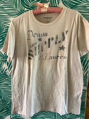 Vintage Denim & Supply Ralph Lauren graphic t shirt men’s sz L white y2k